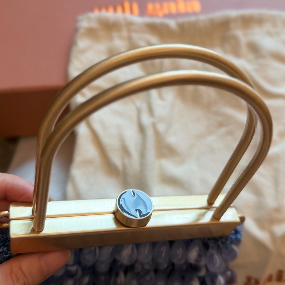 cult gaia Periwinkle Beaded Clutch with Gold Frame - Picture 5 of 13